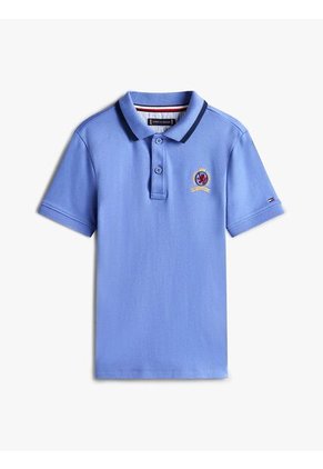 Polo Azul De Punto Interlock Con Escudo TH Tommy Hilfiger