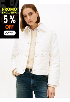 Chaqueta Blanca Acolchada Con Logo Tommy Hilfiger