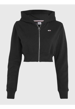 Saco Con Gorro Cropped Con Estampado Del Logo Mujer Negro Tommy Jeans