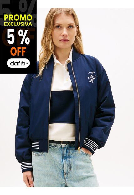Chaqueta Azul Bomber Con Logo Script Tommy Hilfiger