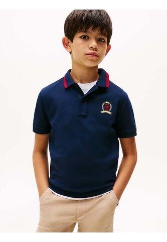 Polo Azul De Punto Interlock Con Escudo TH Tommy Hilfiger Tommy Hilfiger
