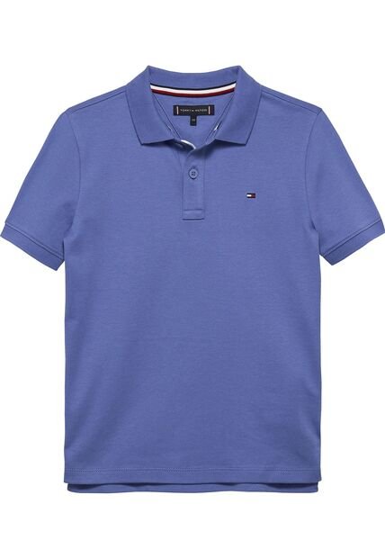 Polo Azul De Punto Interlock De Corte Regular Tommy Hilfiger