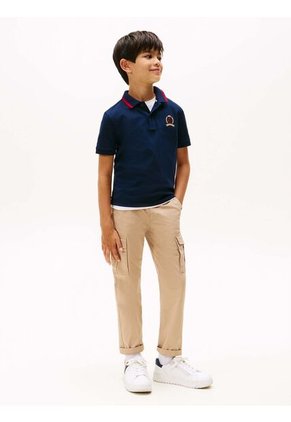 Polo Azul De Punto Interlock Con Escudo TH Tommy Hilfiger