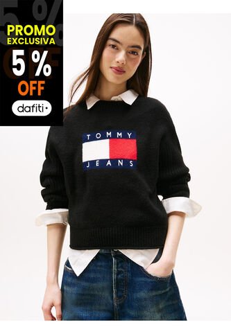 Saco Negro Amplio Jaspeado Con Logo Tommy Jeans Tommy Hilfiger