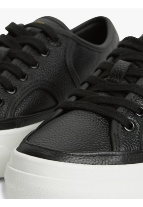 Tenis Negro De Cuero Granulada Con Plataforma Y Logo Tommy Hilfiger
