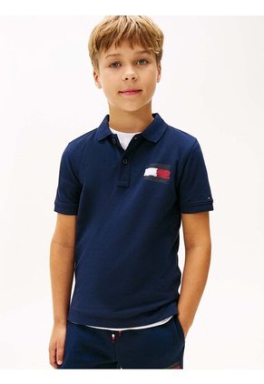 Polo Azul Con Bandera Bordada En El Pecho Tommy Hilfiger
