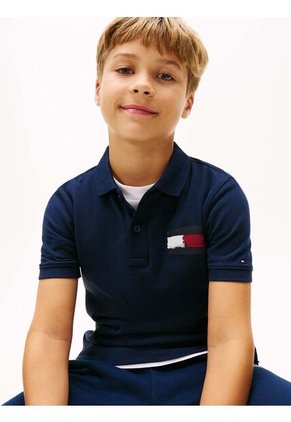 Polo Azul Con Bandera Bordada En El Pecho Tommy Hilfiger