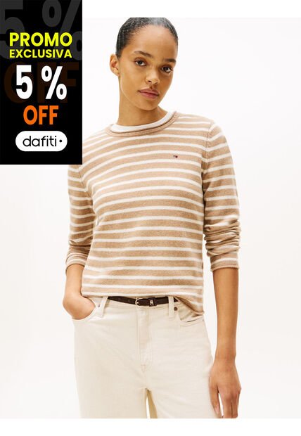 Saco Beige De Lana Con Cuello Redondo Tommy Hilfiger