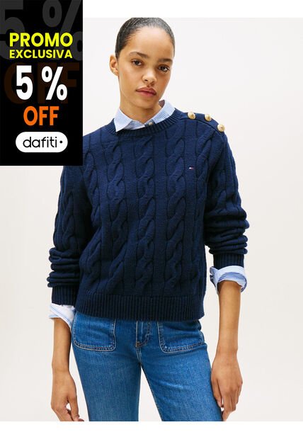 Saco Azul De Cuello Redondo Con Botones Dorados Tommy Hilfiger