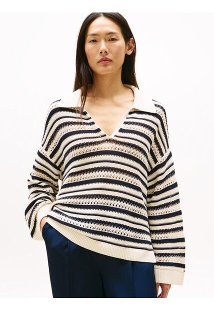 Saco Multicolor Tipo Polo De Punto Calado Tommy Hilfiger