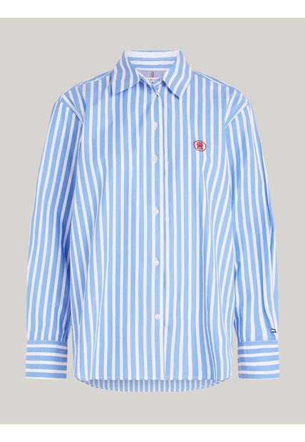 Camisa De Rayas Azul Con Monograma TH Tommy Hilfiger