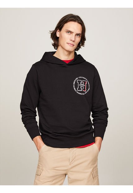 Buzo Negro De Felpa Con Capota Y Logo Circular Tommy Hilfiger