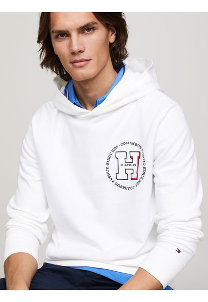 Buzo Blanco De Felpa Con Capota Y Logo Circular Tommy Hilfiger