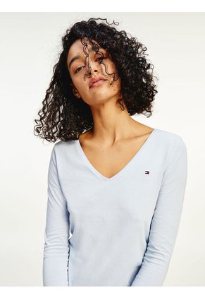Camiseta De Cuello En V Y Manga Larga Azul Tommy Hilfiger