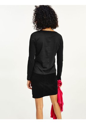 Camiseta De Cuello En V Y Manga Larga Negro Tommy Hilfiger