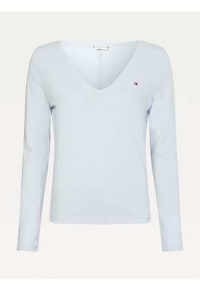 Camiseta De Cuello En V Y Manga Larga Azul Tommy Hilfiger