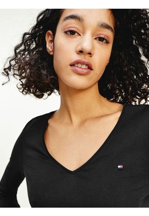 Camiseta De Cuello En V Y Manga Larga Negro Tommy Hilfiger