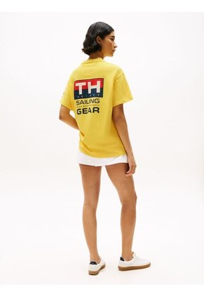 Camiseta Amarilla Amplia Hilfiger Con Logo Trasero Tommy Hilfiger