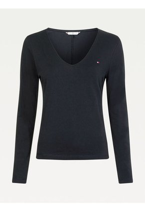 Camiseta De Cuello En V Y Manga Larga Negro Tommy Hilfiger