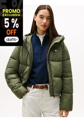Chaqueta Gris Acolchada De Ripstop Con Capota Tommy Jeans