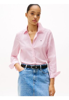 Camisa Rosa De Popelín De Corte Regular Tommy Hilfiger