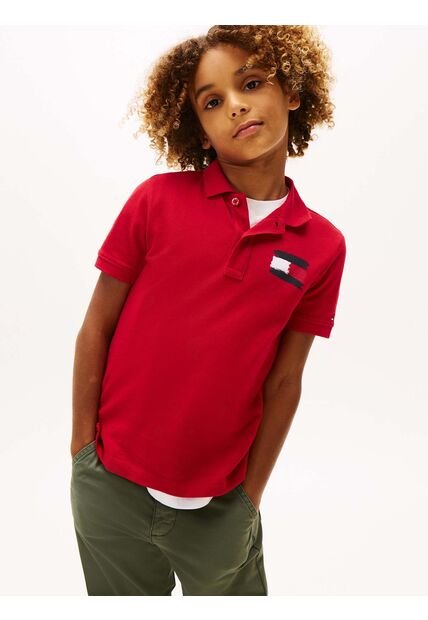 Polo Rojo Con Bandera Bordada En El Pecho Tommy Hilfiger