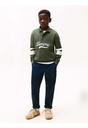 Polo Gris Varsity De Manga Larga Con Aplicación Tommy Hilfiger