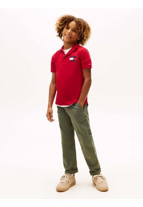 Polo Rojo Con Bandera Bordada En El Pecho Tommy Hilfiger