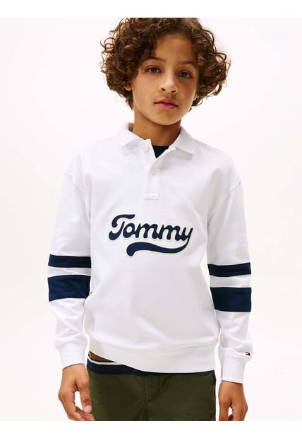 Polo Blanco Varsity De Manga Larga Con Aplicación Tommy Hilfiger