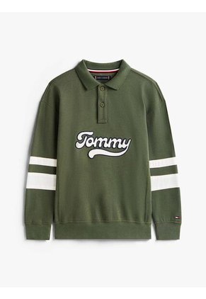 Polo Gris Varsity De Manga Larga Con Aplicación Tommy Hilfiger