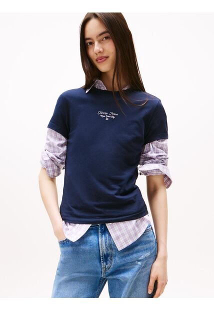 Camiseta Azul De Punto Con Logo Y Corte Slim Tommy Jeans