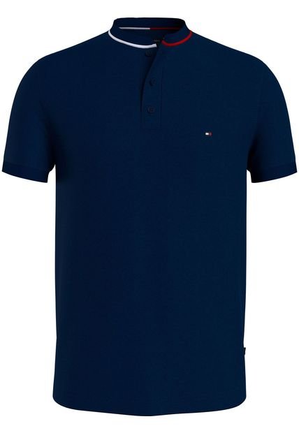 Polo Azul De Cuello MAO De Corte Slim Tommy Hilfiger