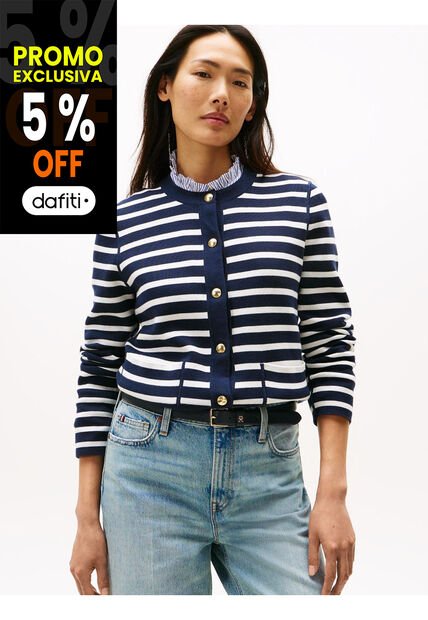 Cárdigan Azul Con Diseño De Rayas Tommy Hilfiger