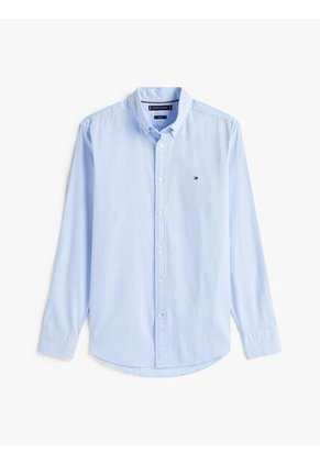 Camisa Celeste Slim De Hilo Teñido Tommy Hilfiger