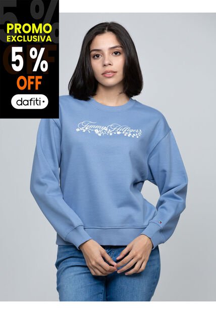 Saco Azul Fleece De Cuello Redondo Con Logo Gráfico Tommy Hilfiger