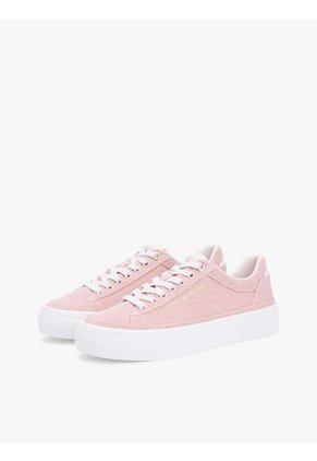 Tenis Rosa De Lona Lavada Con Plataforma Tommy Hilfiger