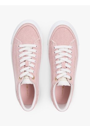 Tenis Rosa De Lona Lavada Con Plataforma Tommy Hilfiger