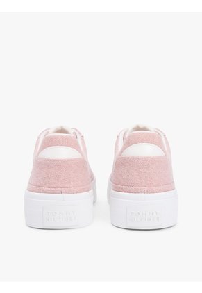 Tenis Rosa De Lona Lavada Con Plataforma Tommy Hilfiger