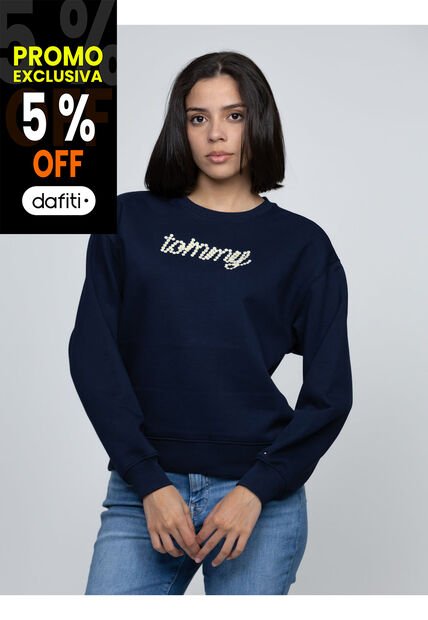 Saco Azul Oscuro Fleece De Cuello Redondo Con Logo Gráfico Tommy Hilfiger