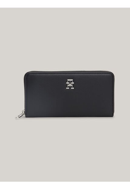 Billetera Negra Essential Grande Con Monograma TH Tommy Hilfiger