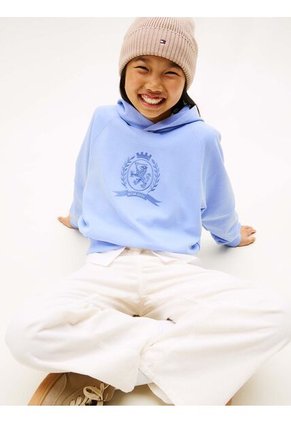 Buzo Celeste Con Capota Y Logo Tonal Tommy Hilfiger