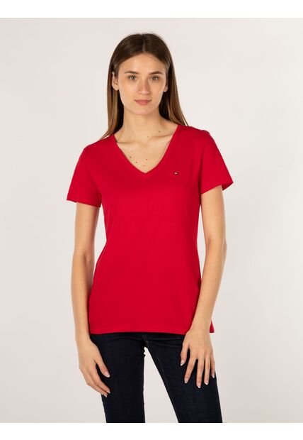 Camiseta Heritage De Cuello V Mujer Rojo Tommy Hilfiger