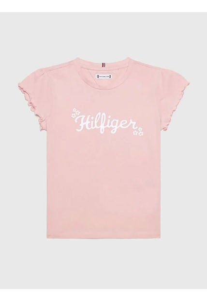 Camiseta Niña Rosada Con Logo Floral Tommy Hilfiger