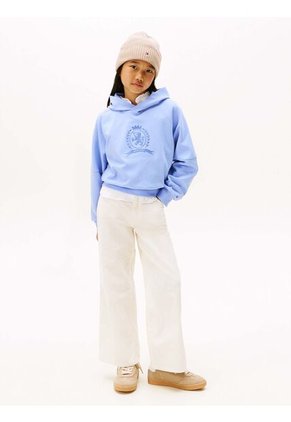 Buzo Celeste Con Capota Y Logo Tonal Tommy Hilfiger