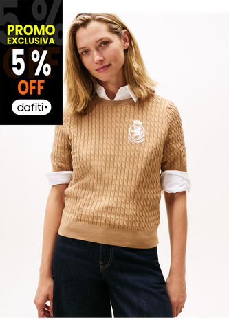 Saco Beige Con Tejido Cable Y Logo Gráfico Tommy Hilfiger Tommy Hilfiger