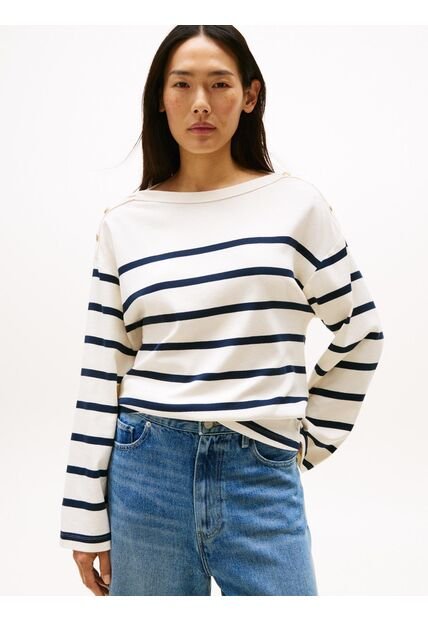 Camiseta Multicolor De Manga Larga Con Cuello Barco Tommy Hilfiger