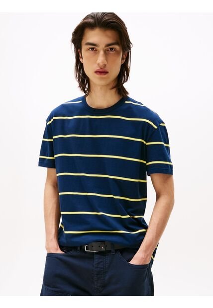 Camiseta Gris De Rayas Y Cuello Redondo Tommy Jeans