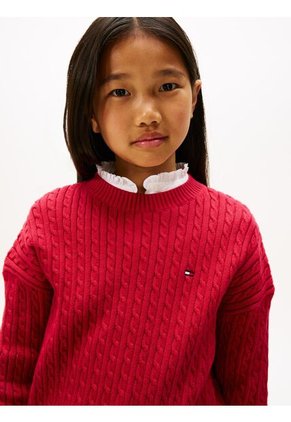 Saco Rojo Amplio De Punto Trenzado Tommy Hilfiger