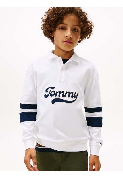 Polo Blanco Varsity De Manga Larga Con Aplicación Tommy Hilfiger