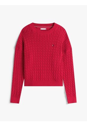 Saco Rojo Amplio De Punto Trenzado Tommy Hilfiger